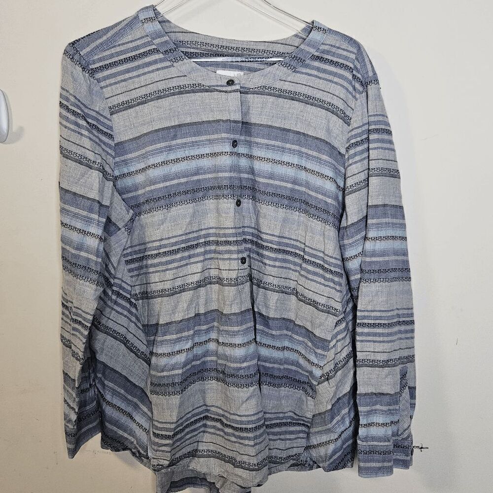J. Jill Henley Striped Cotton Southwestern Tunic Shirt Women’s Gray/Blue Size XL